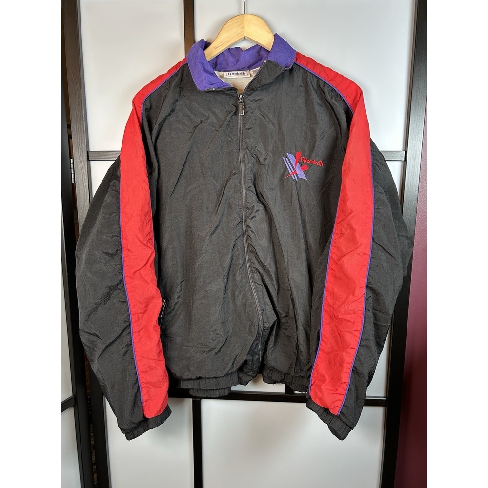 Vintage 90s Reebok Track Jacket Nylon‎ Streetwear Casual Black (XL)
